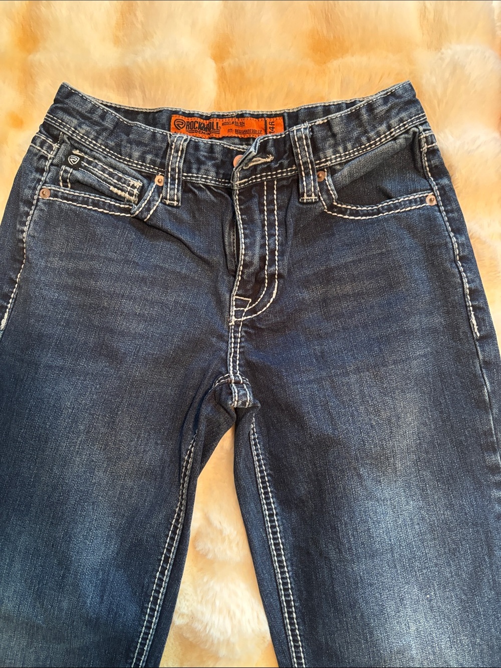 Rock Revival Dark Indigo Kids Jeans with White Contrast Stitching